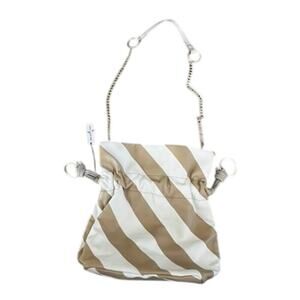 NWT Who What Wear white n tan striped tote bag w metal handle stylish trendy